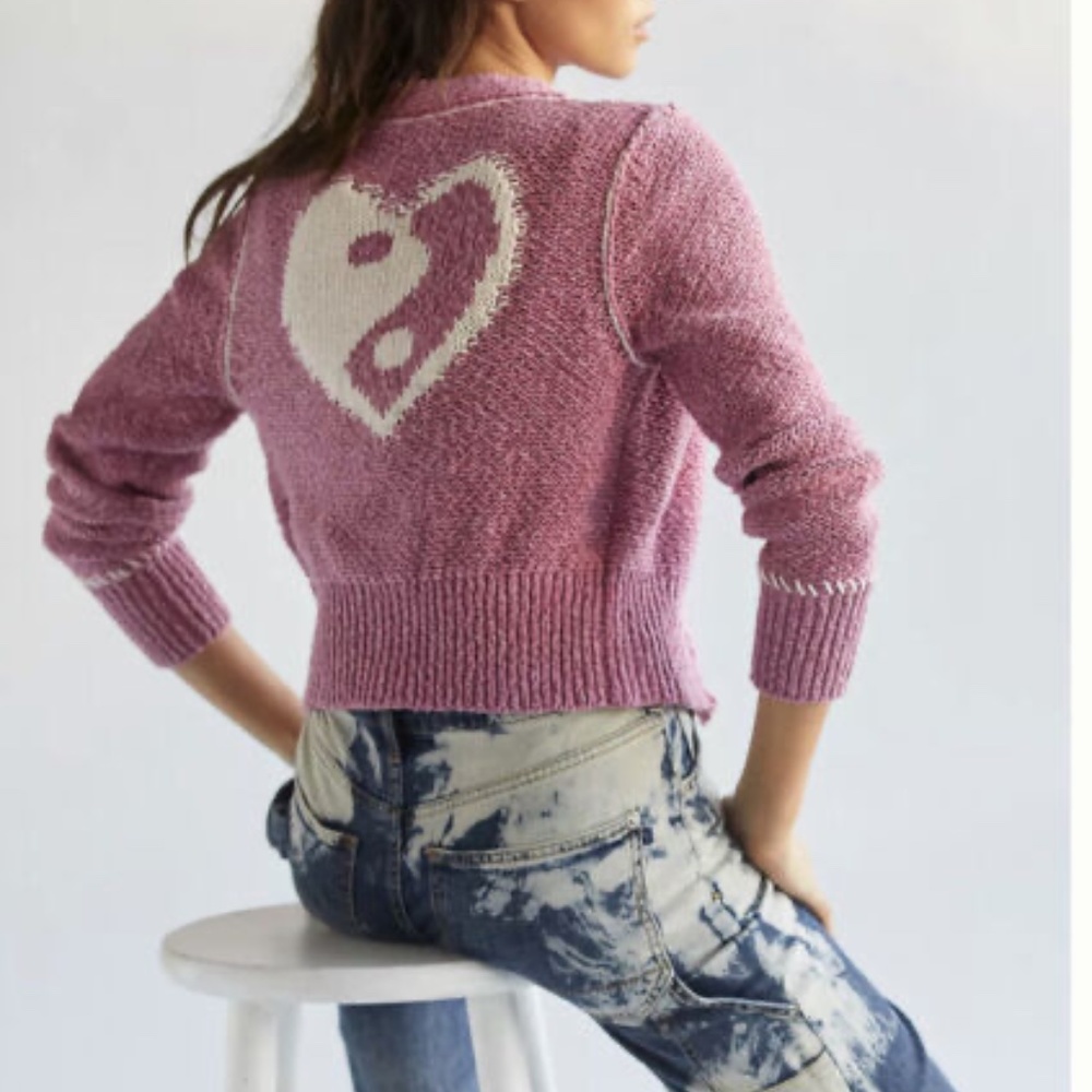 NEW Anthropologie Pilcro Icon Cropped Cardigan Pink Ying Yang